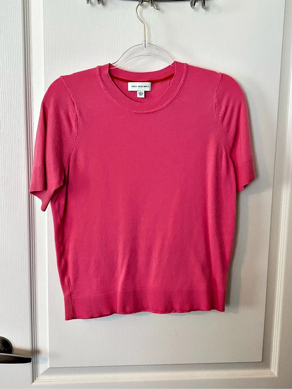 Free Assembly Cozy Yarn Shrunken Sweater Tee Pink Short Sleeve Top Size Large